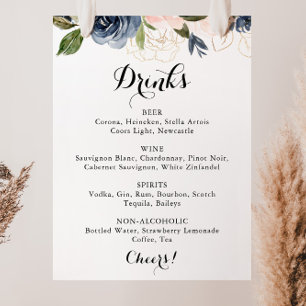 Elegant vinterblommig meny för bröllopsdrycker sky poster