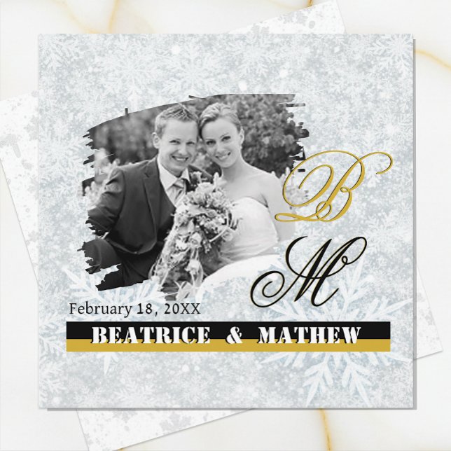 Elegant vinterbröllopsfoto / monogram meddelande (Winter Wedding Announcement Card / Anniversary)