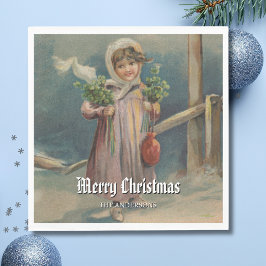 Elegant vinterflicka vid lyktscen pappersservett