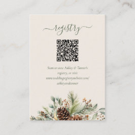 Elegant vintergrön bröllopspresentregistrering QR- Tilläggskort