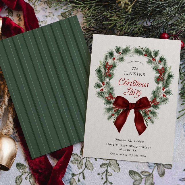Elegant vintergrön julfestinbjudan inbjudningar (Elegant Christmas Party Invitation )