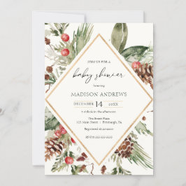 Elegant vintergrön julstjärna Baby Shower In Inbjudningar