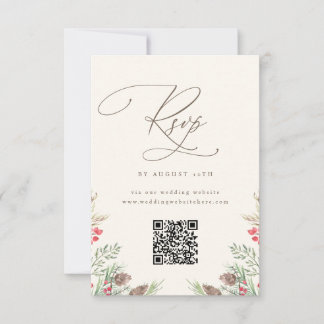 Elegant vintergrönska vattenfärg bröllop QR RSVP Inbjudningar