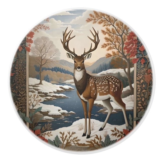 Elegant Vinterhjort Vinterscen Knopp (Framsidan)