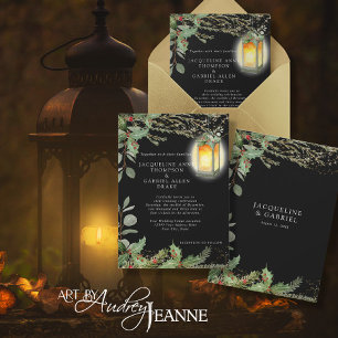 Elegant Vinterjul Lantern Black Bröllop Inbjudningar
