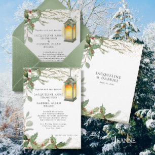 Elegant Vinterjul Lantern Red Holly Bröllop Inbjudningar