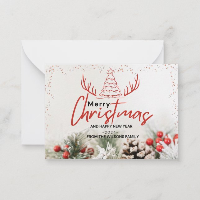 elegant vinterjulklameran modern rustik anteckningskort (Framsida)