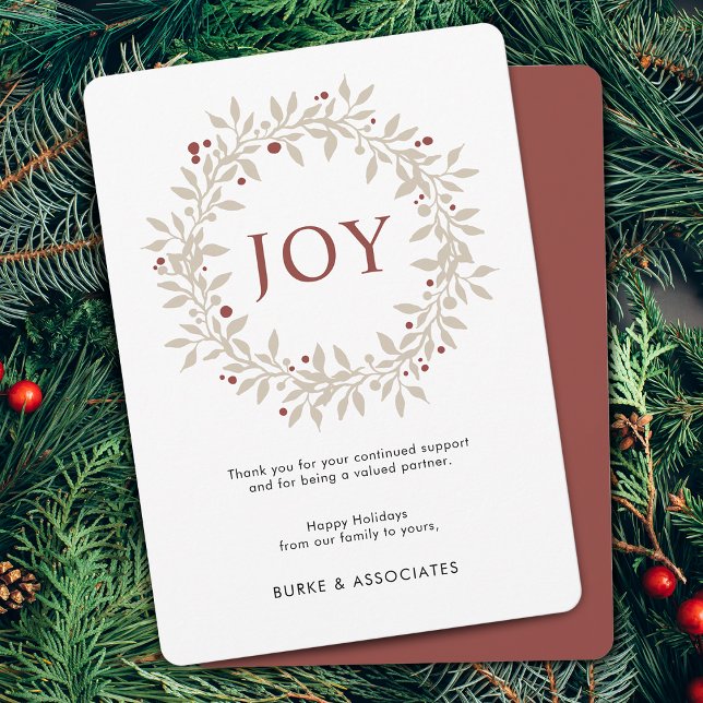 Elegant vinterkrans JOY Näringsliv Julkort (Elegant Winter Wreath JOY Business Holiday Card)