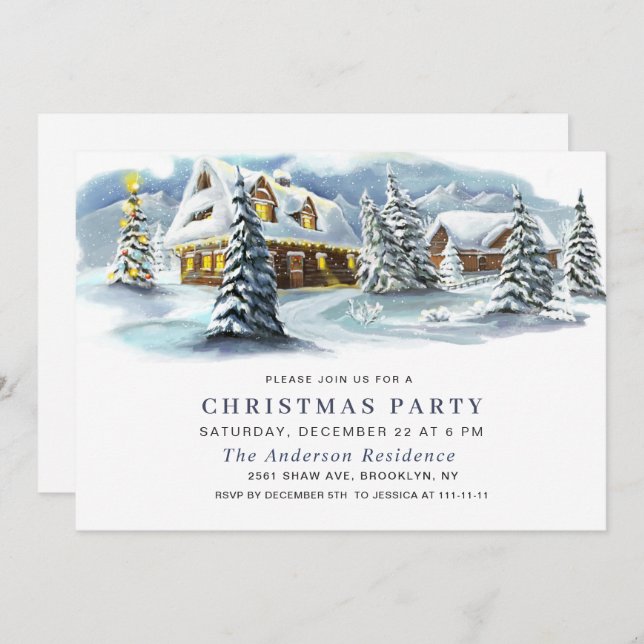 Elegant Vinterlandskap Helgdag jul Party Inbjudningar (Fram/baksida)