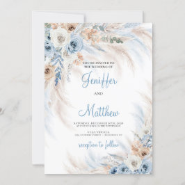 Elegant vinterpampas för boho dusty Blue blommigt Inbjudningar