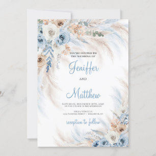 Elegant vinterpampas för boho dusty Blue blommigt  Inbjudningar