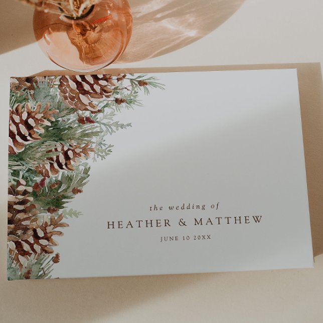 Elegant vintersvaghet gästböcker (Elegant Watercolor Pinecone Greenery Wedding Guest Book by Painted Paperie
)
