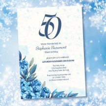 Elegant Vintervit Blåa blommor 50:e födelsedagen