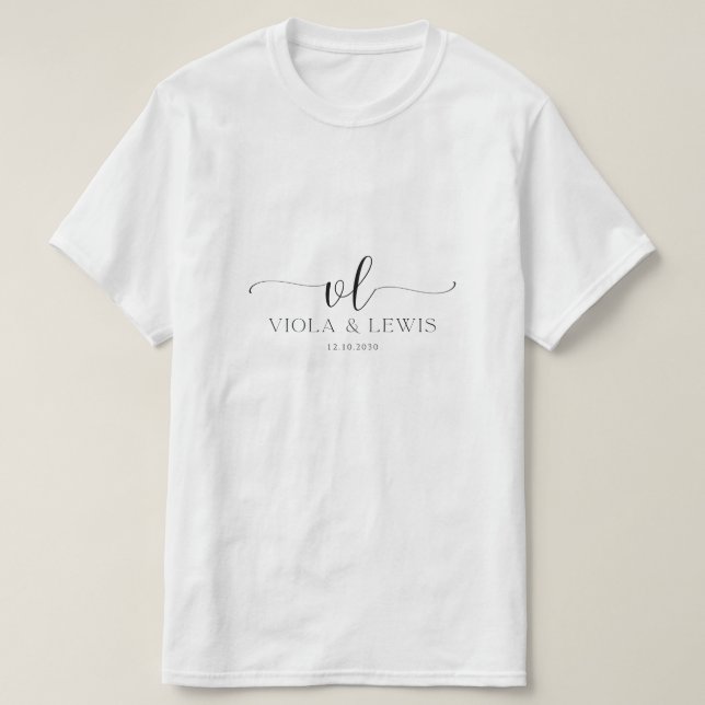 Elegant Viola & Lewis skräddarsydd bröllopsdatum t Shirt (Design framsida)