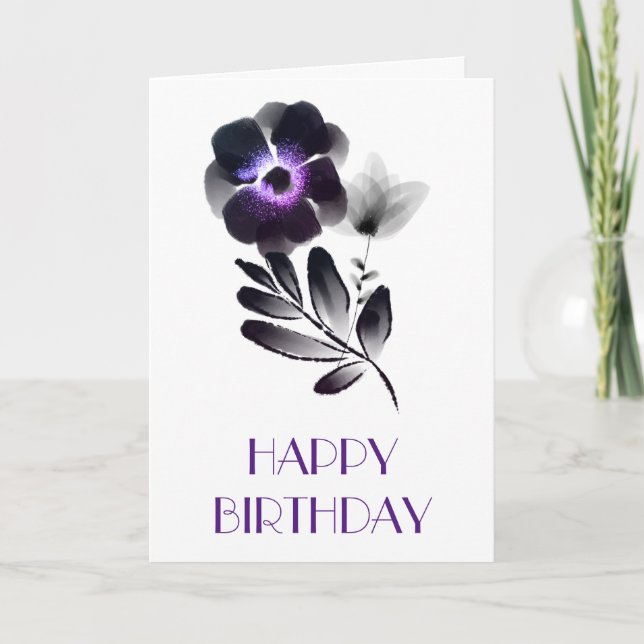 Elegant Violet and Black Blommigt Birthday Kort (Framsida)