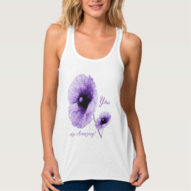 Elegant Violet Blommigt Kvinnors Tanktop Linne Med Racerback (Framsida)