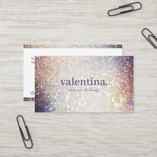 Elegant Violet & Champagne Glitter Beauty Makeup Visitkort (Fram/Back In Situ)