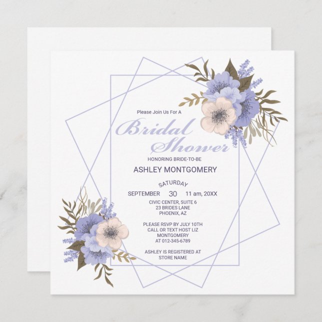 Elegant Violet Fem Petal Ro Möhippa Inbjudningar (Fram/baksida)