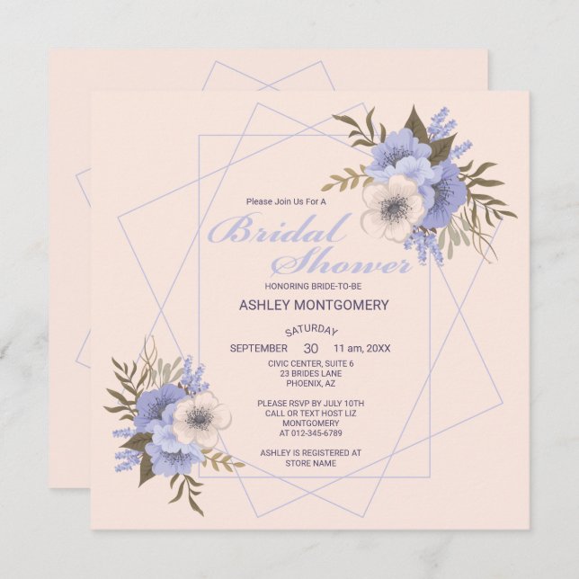 Elegant Violet Fem Petal Ro Möhippa Inbjudningar (Fram/baksida)