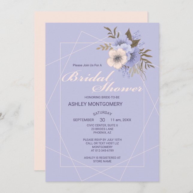 Elegant Violet Fem Petal Ro Möhippa Inbjudningar (Fram/baksida)