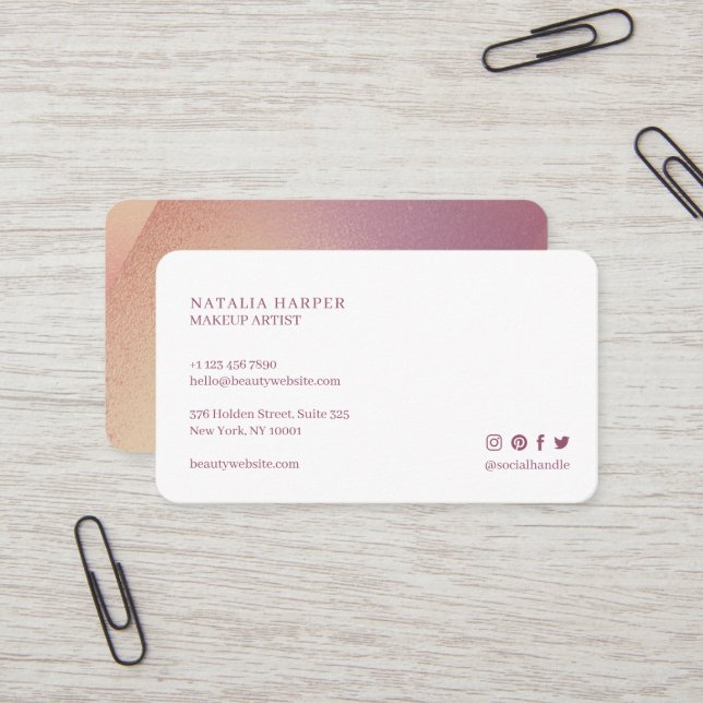 Elegant Violet Glitter & Rosa Beauty Makeup Visitkort (Fram/Back In Situ)
