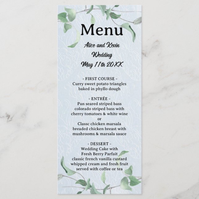 Elegant violet gren på himlar blå bakgrund meny (Framsida)