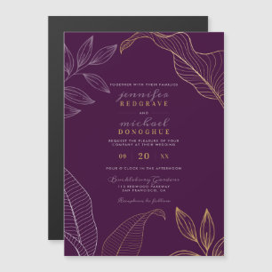 Elegant Violet Guld Buds Modern Bröllop Magnetisk Inbjudningskort