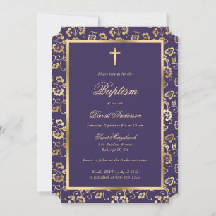 Elegant Violet Guld Kor Blommigt Baptism i Inbjudningar