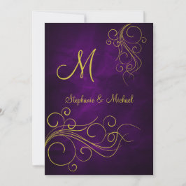 Elegant Violet Guld Monogram bröllopsinbjudan Inbjudningar
