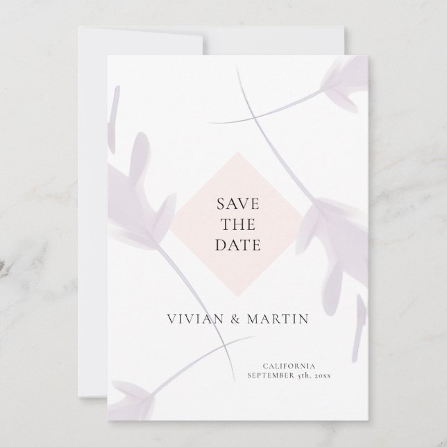 Elegant Violet Lavender & Peach Save Date Inbjudningar (Framsida)