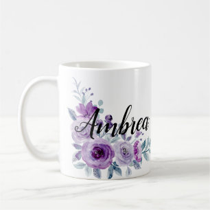 Elegant Violet Lila Blommigt Anpassningsbar Person Kaffemugg