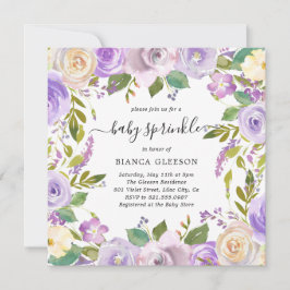 Elegant Violet Lila Blommigt Girl Girl Baby Sprink Inbjudningar