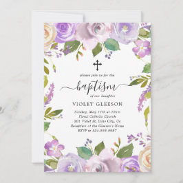 Elegant Violet Lila Blommigt Kor Girl Girl Baptism Inbjudningar