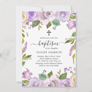 Elegant Violet Lila Blommigt Kor Girl Girl Baptism Inbjudningar