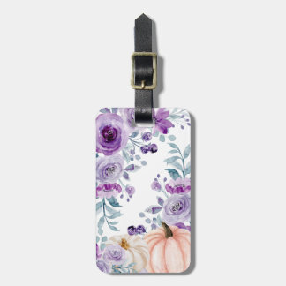 Elegant Violet Lila Blommigt Pumpkin Watercolor Bagagebricka