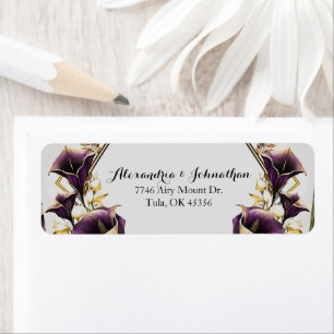 Elegant Violet Lila Calla Lilies Bröllop Return Returadress Etikett