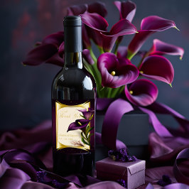 Elegant Violet Lila Calla Lily Bröllop Vinflaska Etikett