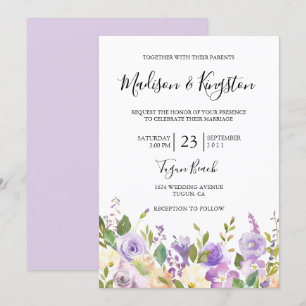 Elegant Violet Lila Champagne Flowers Bröllop Inbjudningar