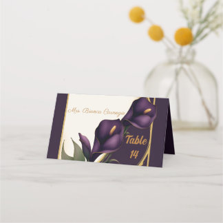Elegant Violet Lila och Guld Calla Lily Bröllop Placeringskort