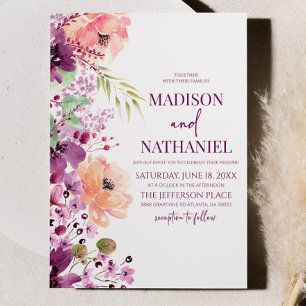 Elegant Violet Lila Rosa Blommigt Flowers Bröllop Inbjudningar