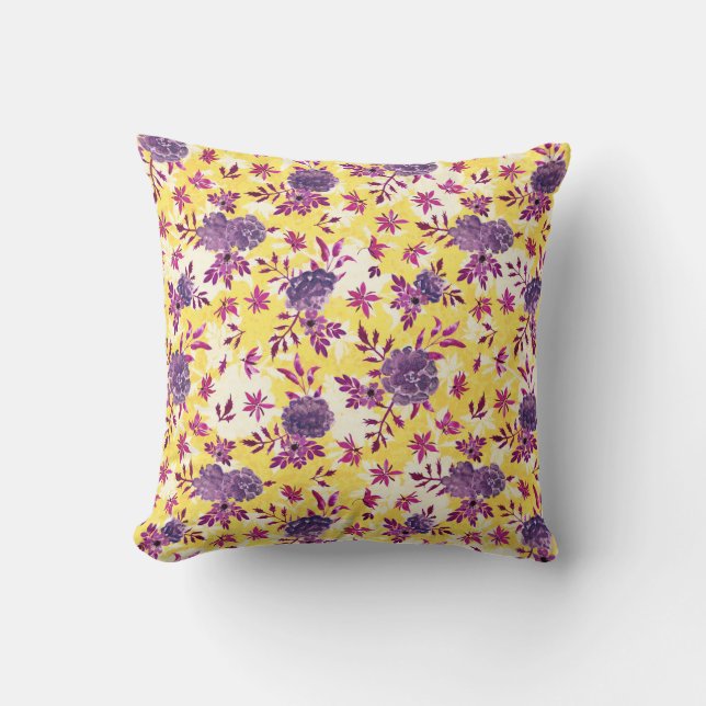 Elegant Violet Marigolds Flowers Mustard Gult Kudde (Framsida)