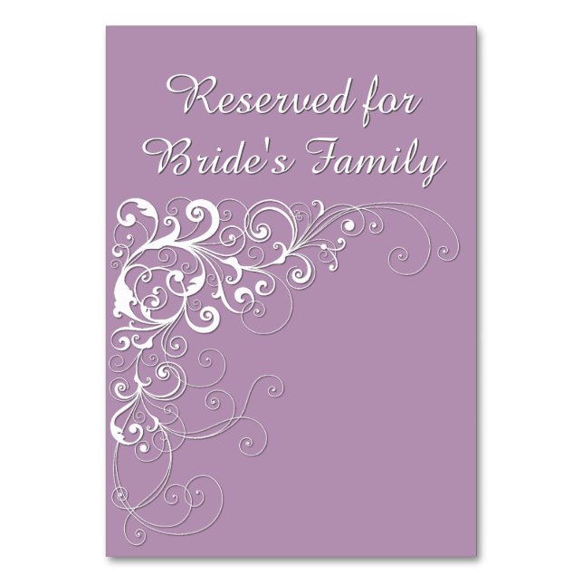 Elegant Violet Reserved Bröllop Bord Card Bordsnummer (Framsidan)
