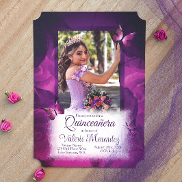Elegant Violet Rosa ros, Butterflies Quinceanera Inbjudningar