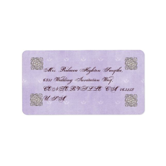 Elegant Violet Vintage bröllop Adressetiketter (Framsidan)