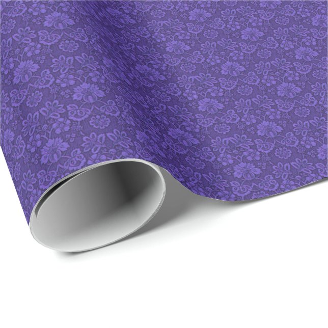 Elegant Violet Vintage Damask Pattern Presentpapper (Rullad Hörn)