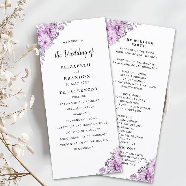 Elegant Violet Watercolor Flowers - Wedding  Program (Skapare uppladdad)