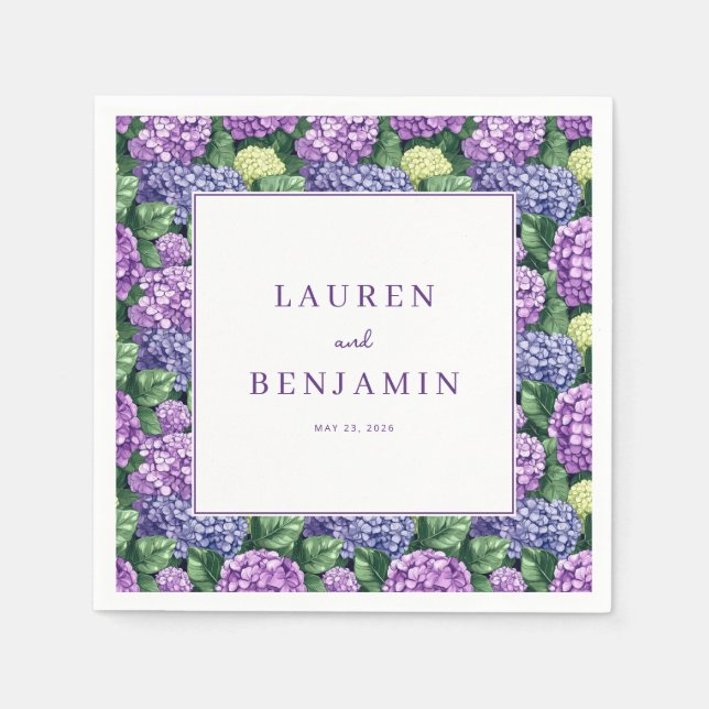 Elegant Violett Blommig Hortensia Pappersservett (Framsidan)