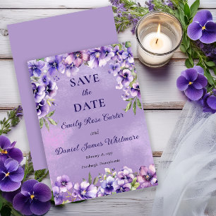 Elegant Violett Bröllop Floral  Spara Datumet