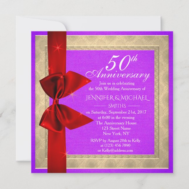 Elegant violett bröllopsjubileumsinbjudan inbjudningar (Framsida)