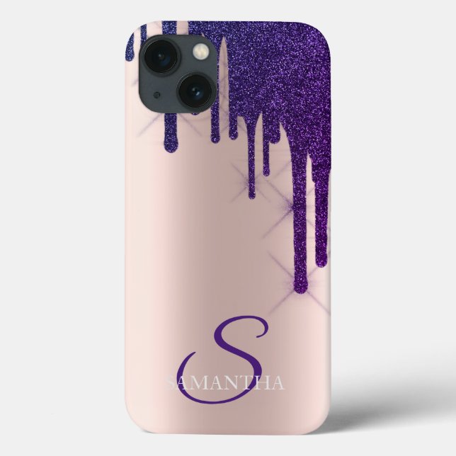 Elegant Violett Glitterdroppar Rose Gold   (Baksida)